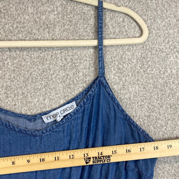 Inner Circle chambray denim maxi dress L full swing tiered skirt pockets cowgirl - Picture 4 of 10